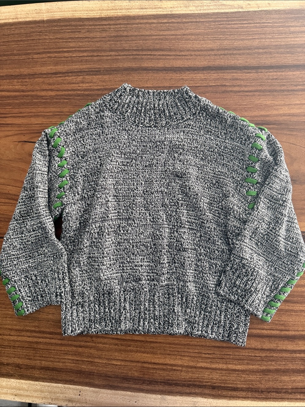 Simon Miller Gray Marled Sweater with Green Lace-Up Trim